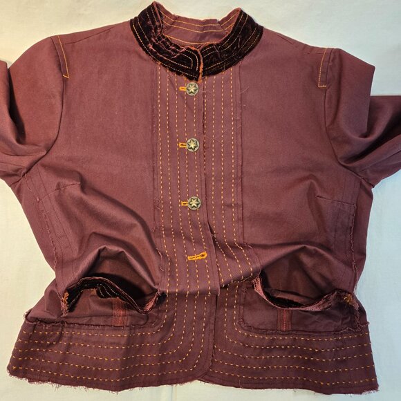 JOHNNY WAS Grunge BURGANDY Frayed Raw Edge Hem Utility Jacket Size L New NO Tag! - Picture 7 of 16